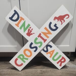 Dinosaur Crossing Sign - Multicolor